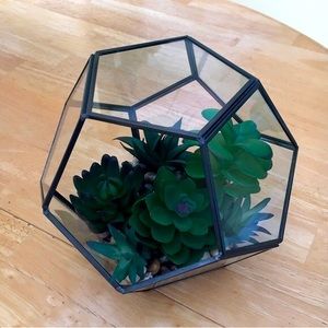 Faux Succulents/ Glass Terrarium Planter